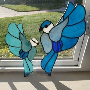 Stained Glass Suncatchers Vintage Pair Of Blue Birds